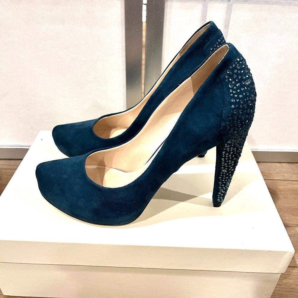 NINE WEST Teal Suede and Jeweled Heels - Size 8